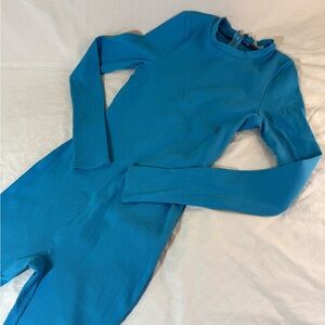 Fashion Nova Vibrant Blue Long Sleeve Ribbed Knit Jumpssuit